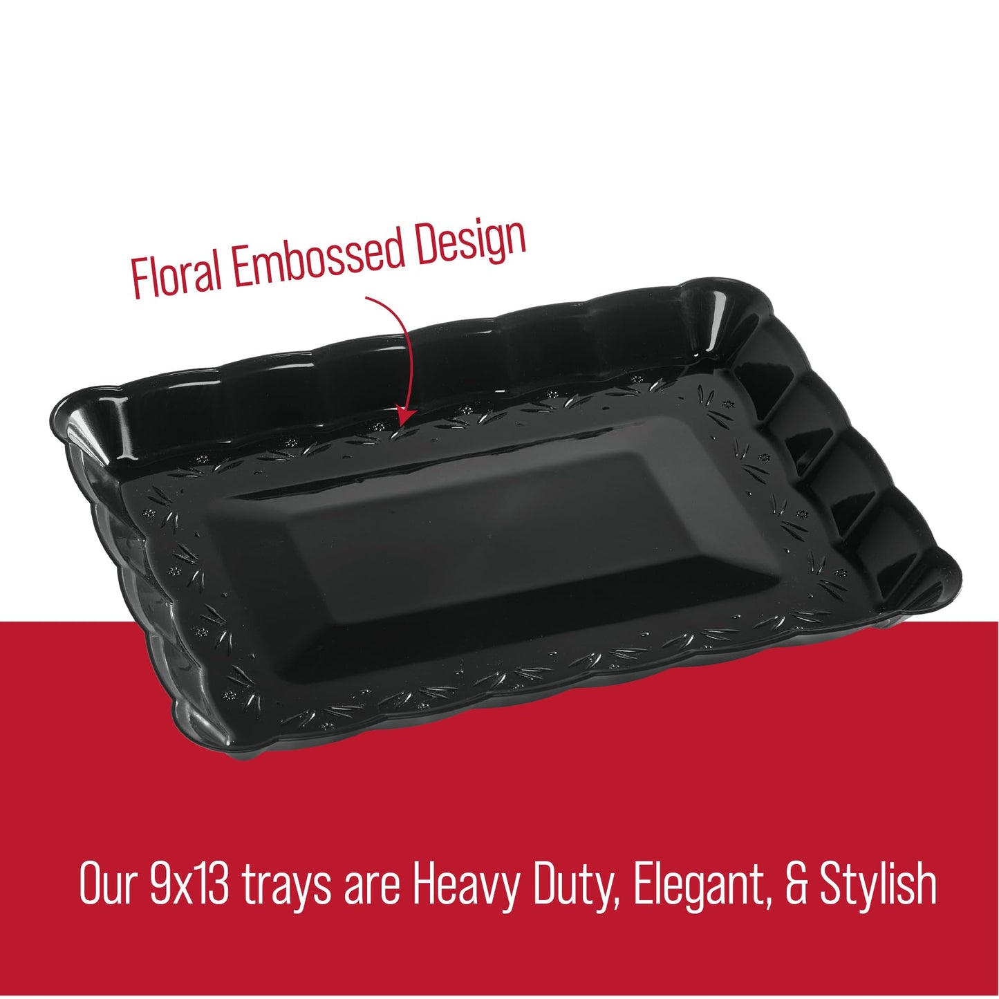 Plasticpro Plastic Serving Trays - Serving Platters Rectangle 9X13 Disposable Party Dish 4 Black Trays