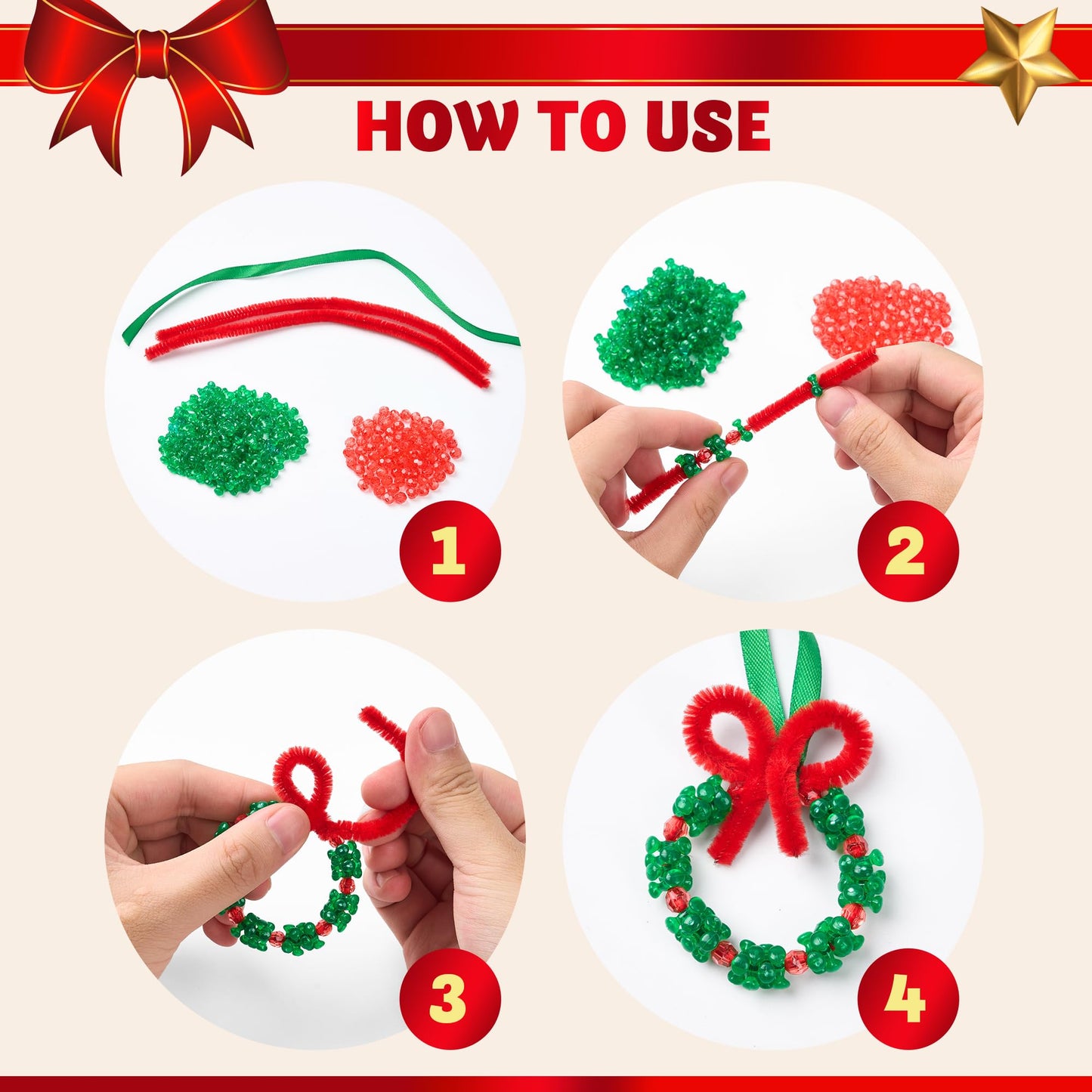 JOYIN Christmas Beaded Ornament Craft, Make Up to 40 Hanging Ornaments of Snowman, Christmas Tree, Candy Canes, and Wreaths for DIY Craft, Xmas Gift Holiday Party, Indoor Decoration（Age 14+）
