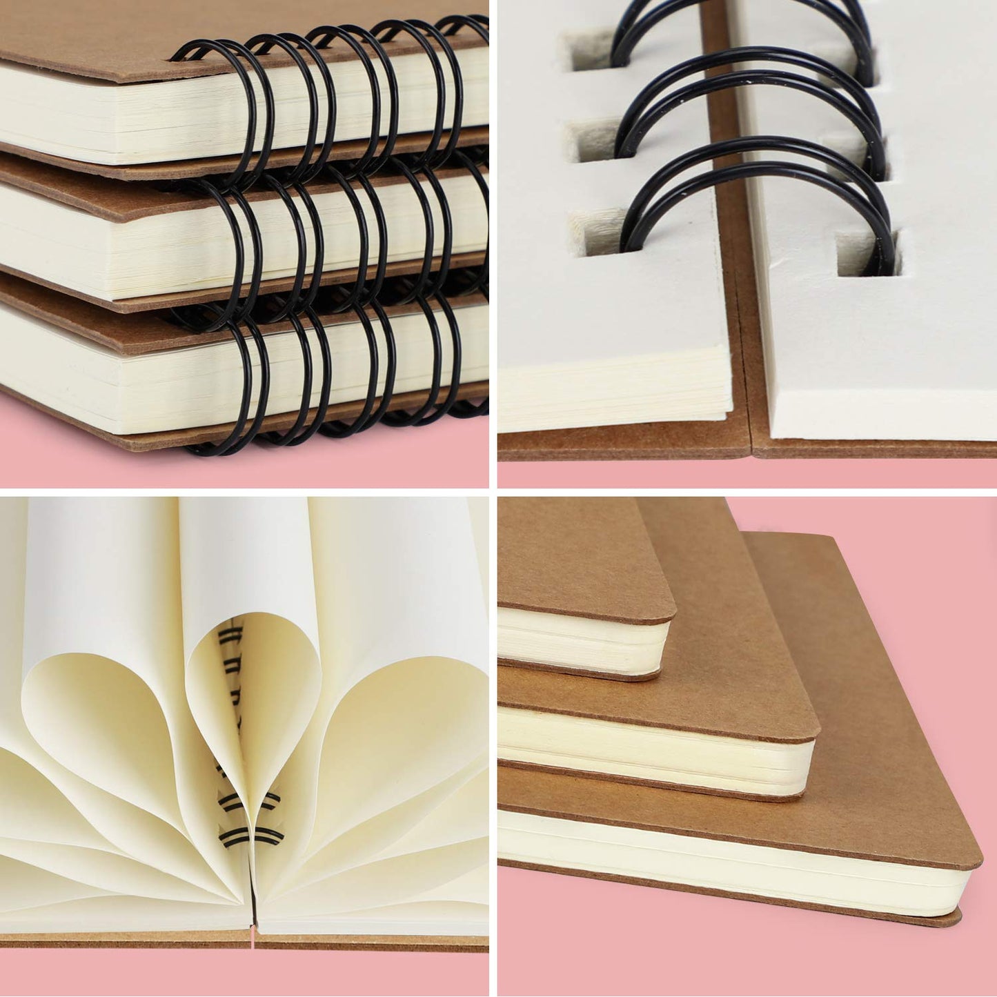 EUSOAR Spiral Blank Notebooks, B5 3 packs 7.3"x10.2" Unlined Travel Writing Notebooks Journal, Memo Notepad Sketchbook, Students College Office Business Subject Diary Spiral Book Journal-Kraft Cover