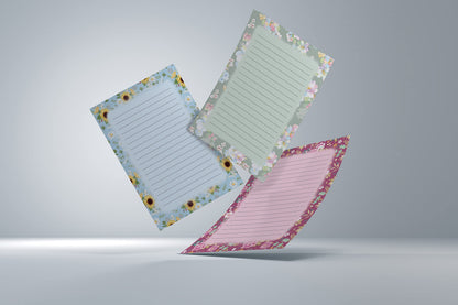 Better Office Products Mini Stationery Set, 100 Piece Set (50 Lined Floral Sheets + 50 Matching Envelopes), 5.5 x 8.25 inch, 6 Unique Designs, Double Sided Printing, Double Side Lined Paper,