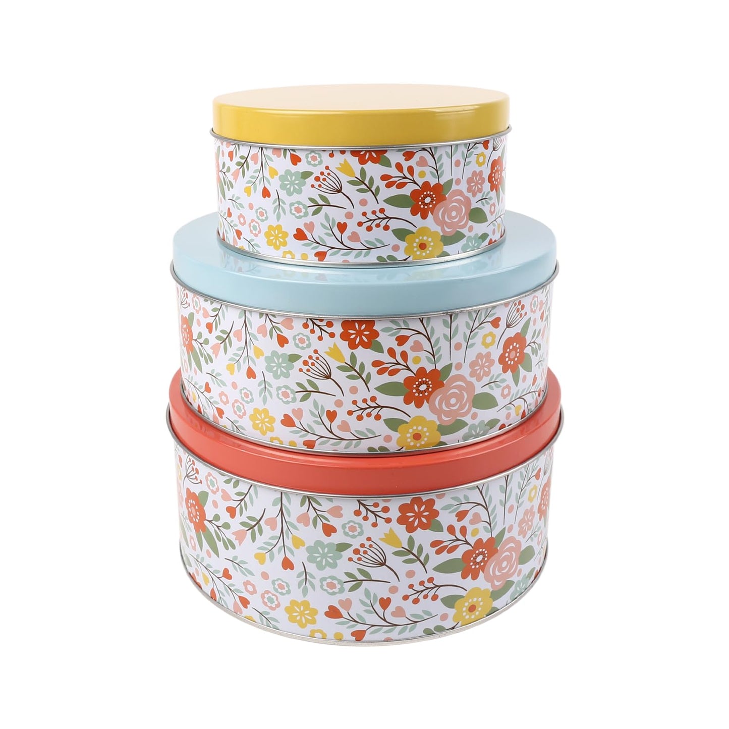 PHILPETY Decorative Flower Storage Box Rural Tin Gift Box Tinplate Candy Cookie Box Round Candy Storage Containers with Lids for Chocolate Candy Tea Coffee Cosmetics Jewelry Photos Gift Case 3Pcs