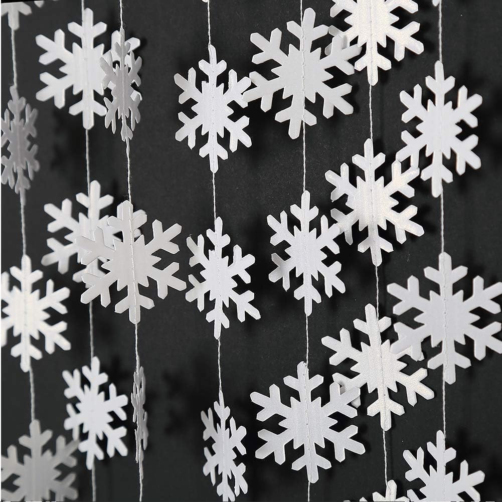 Cheerland Snowflake Garland Winter Wonderland Party Decorations White Snow Flake Hanging Paper Snowflakes Decor Snow Streamer for Birthday Holiday Baby Shower Office Classroom Winter Party Supplies