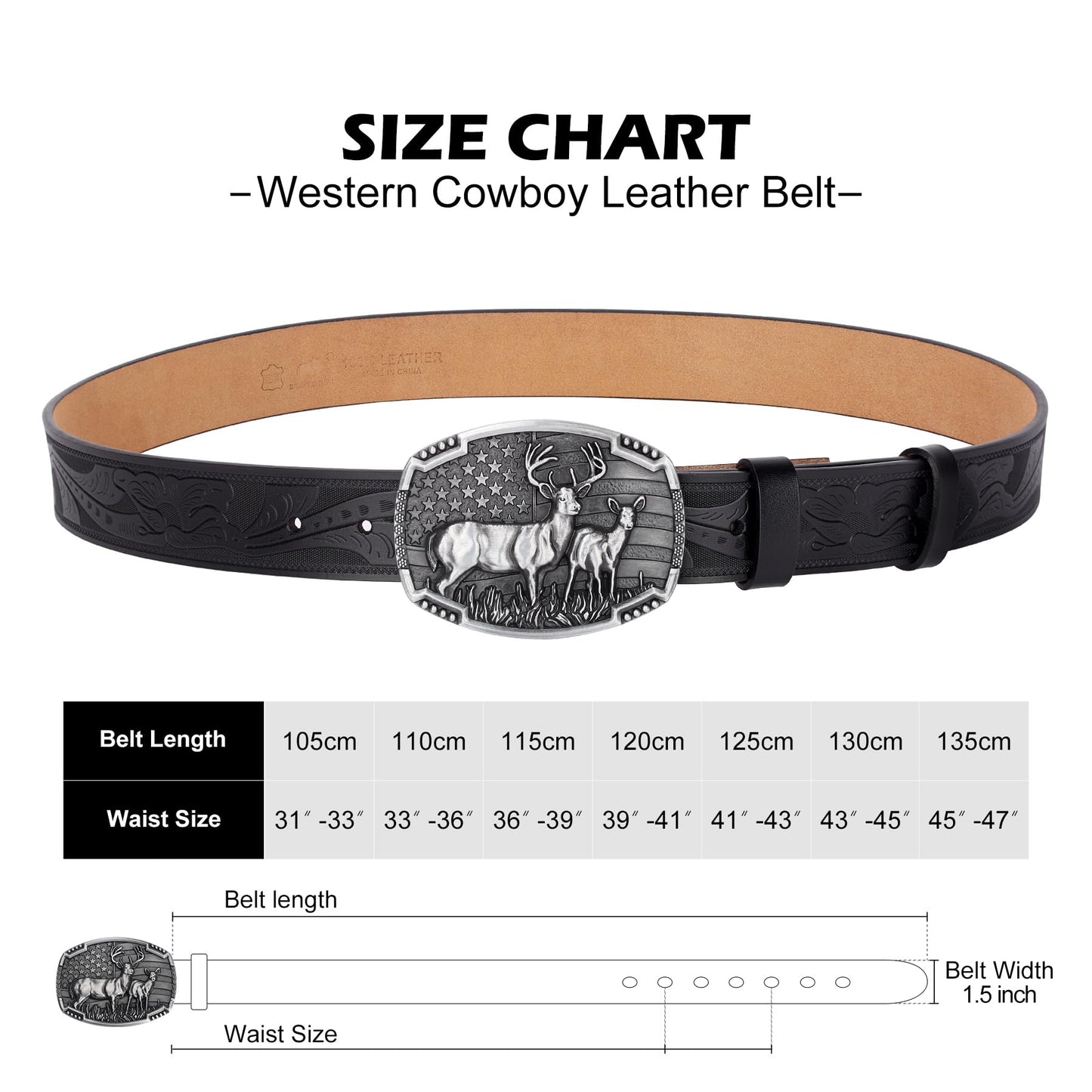 Western Cowboy Leather Belt for Men Women Cowgirl, Mens Buckle Belt for Jeans, Country Belt, Men's Gifts