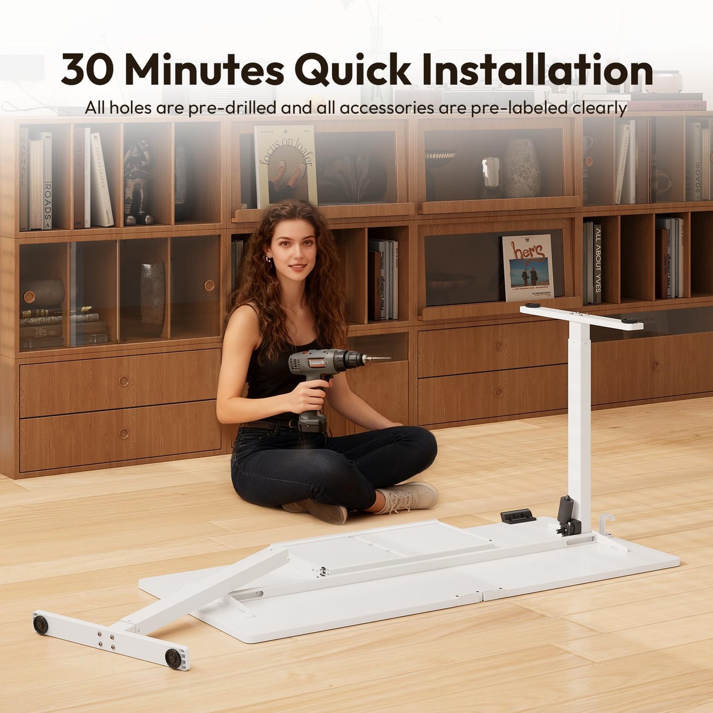 Gamork Electric Standing Desk with Drawers,55x24 inches Height Adjustable Sit-Stand Desk with Storage Shelf,3 Preset Heights,Equipped with Hooks,Ergonomic Gaming Table for Home and Study，White