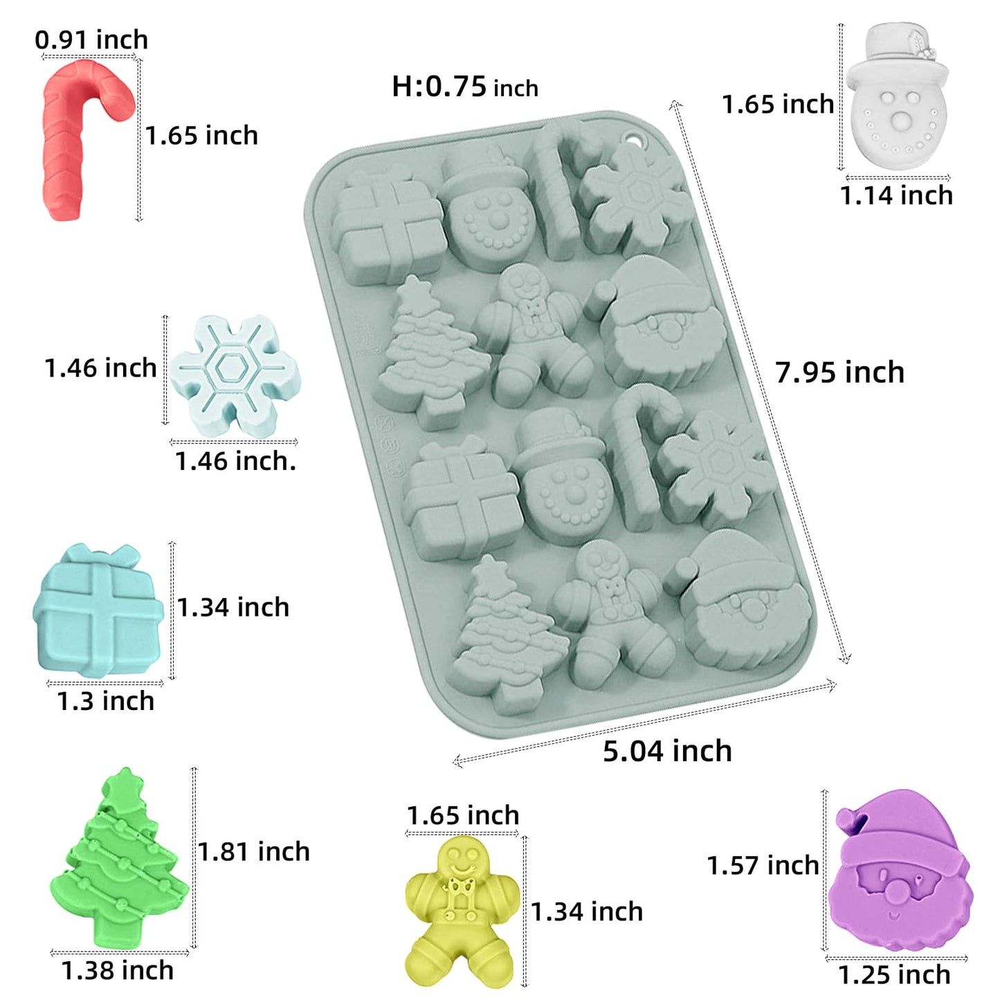 Christmas Chocolate Molds 3pcs Silicone Candy Molds Santa Claus Cane Christmas Tree Gingerbread Molds for Ice Cube Jelly Crayon Gummy Cupcake Decoration