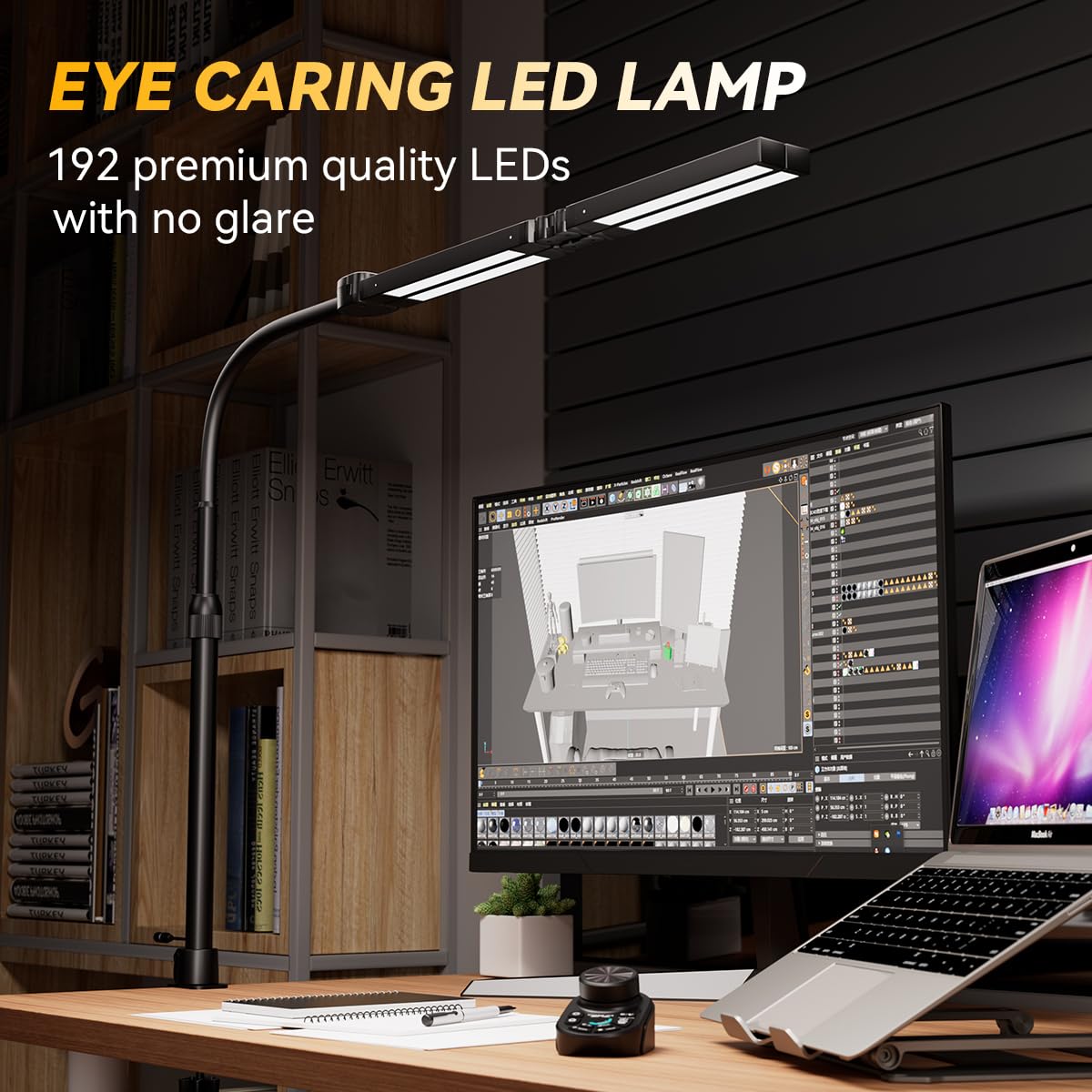 SANDROY VOLT Adjustable LED Desk Lamp – Stepless Dimming & Color Temp Remote Control, Eye-Caring 4 Large Light Souce, Flexible Neck, Clamp, 5 Lighting Modes for Reading, Computer, DIY (Black)
