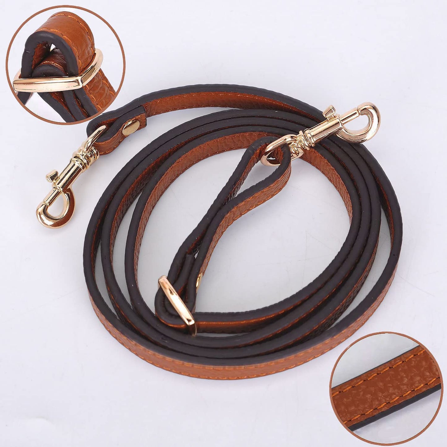 VanEnjoy Full Grain Leather Adjustable Replacement Cross Body Purse Shoulder Strap, 1/2” Width, Adjustable Length 25”-51” (Brown)