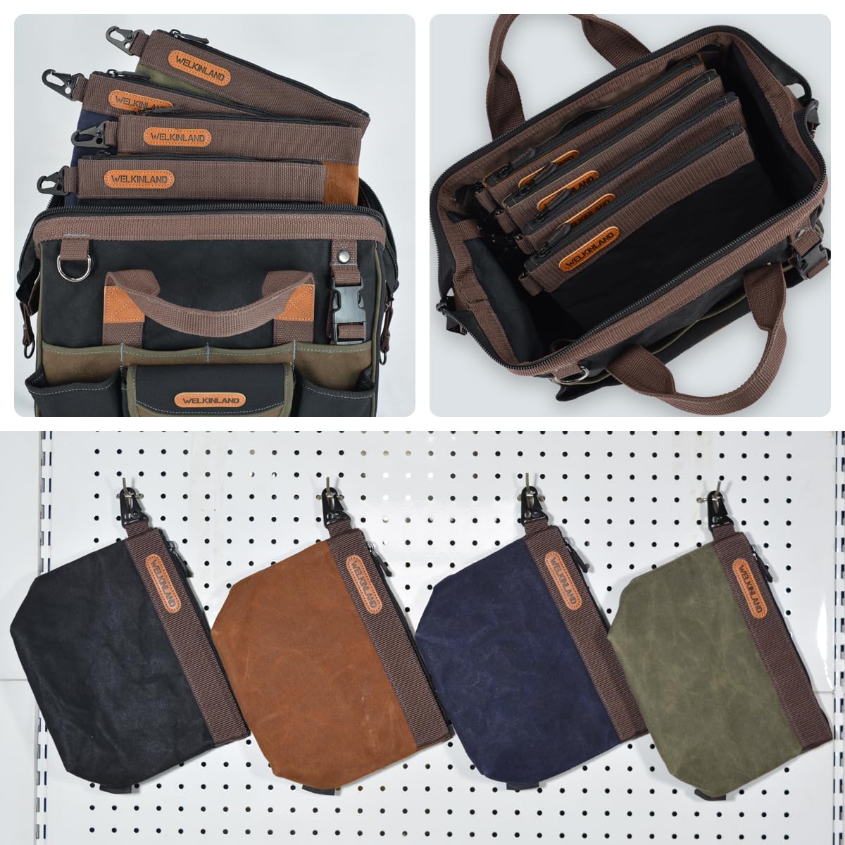 WELKINLAND Waxed Canvas Tool Pouch, 4PCS-Set Tool Pouches, 10Inch Tool Pouches with Zipper, Heavy-Duty Electrician Bags, Canvas Tool Bags, Canvas Zipper Tool Pouch,Electricians Tool Bags and Pouches