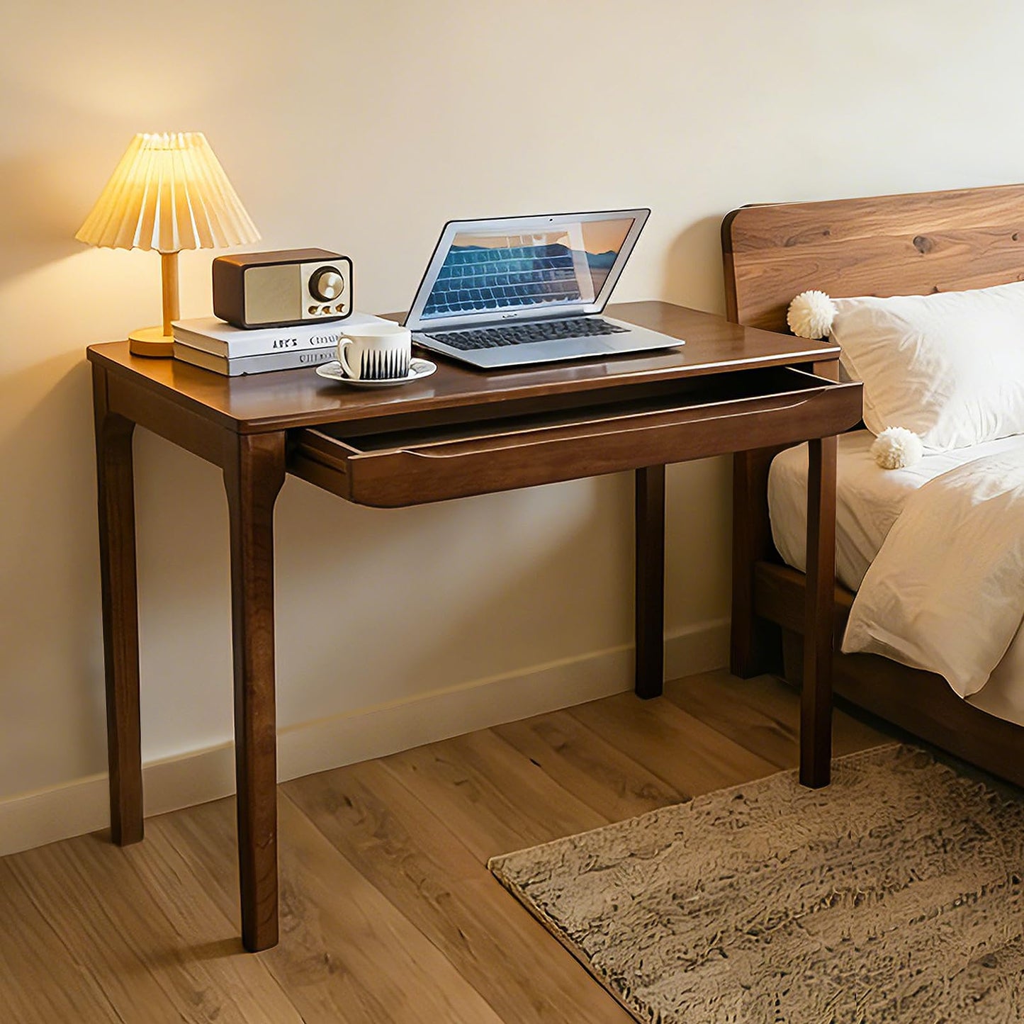 VIZBMYR Widen Solid Wood Desk with Drawers,39"X24" Wood Writing Desk for Small Space,Student Computer PC Desks,Home Desks for Work,Gaming Study Desk for Bedroom Escritorios Desk Table (Walnut, 39“)