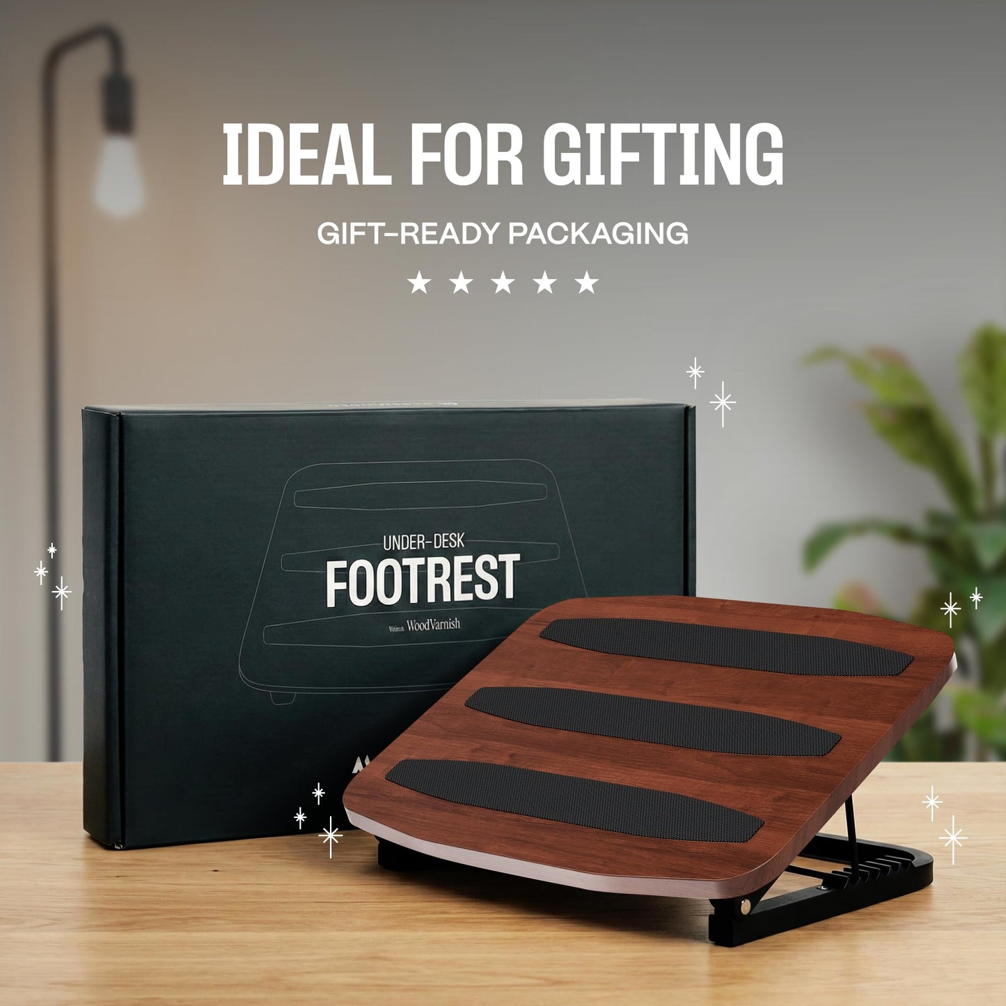 Adjustable Under Desk Foot Stool - Ergonomic Foot Rest with 7 Angles - Walnut
