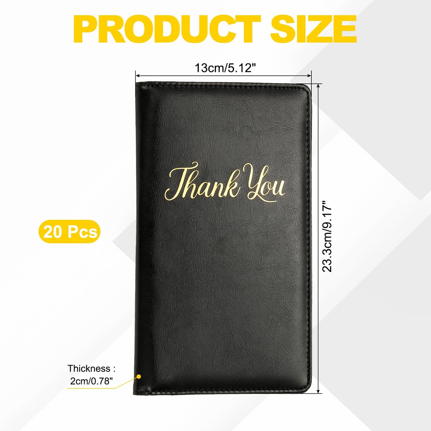 PATIKIL Restaurant Check Presenters, 20Pcs Guest Check Bill Holder with Magnetic Clip PU Leather Check Presenters for Restaurants Waitress Servers Bars, Black
