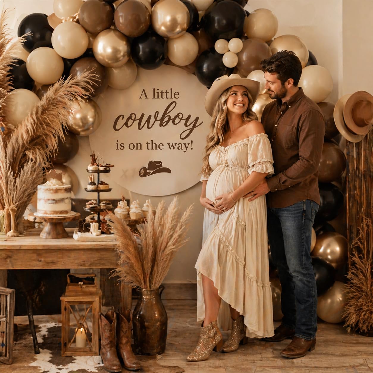 Brown Black Gold Balloons, 12 Inch Neutral Brown Tan Nude Black Beige Ivory Latex Balloons with Metallic Gold Balloon for Graduation Cowboy Western First Rodeo Wild West Country Farm Boho Baby Shower