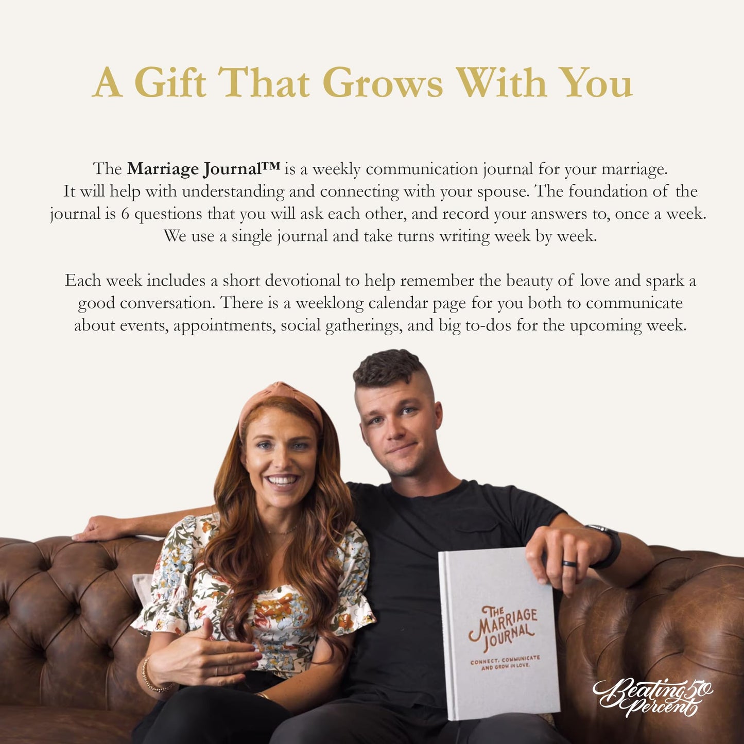 Beating 50 Percent The Marriage Journal - Couples Journal with 52-Week Devotionals & Guided Prompts to Strengthen Communication, Emotional Intimacy & Faith - Gift for Engaged & Married Couples