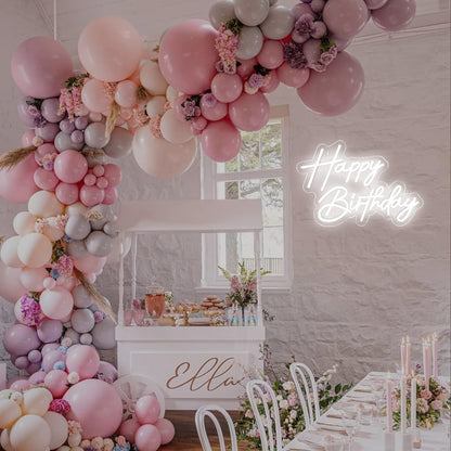 Happy Birthday Neon Sign for Wall Decor, Warm White LED Neon Light Signs, Art Decoration Happy Birthday Neon Light Sign for All Birthday Party Decoration with 2 Pcs Pasters (17×12 Inch)