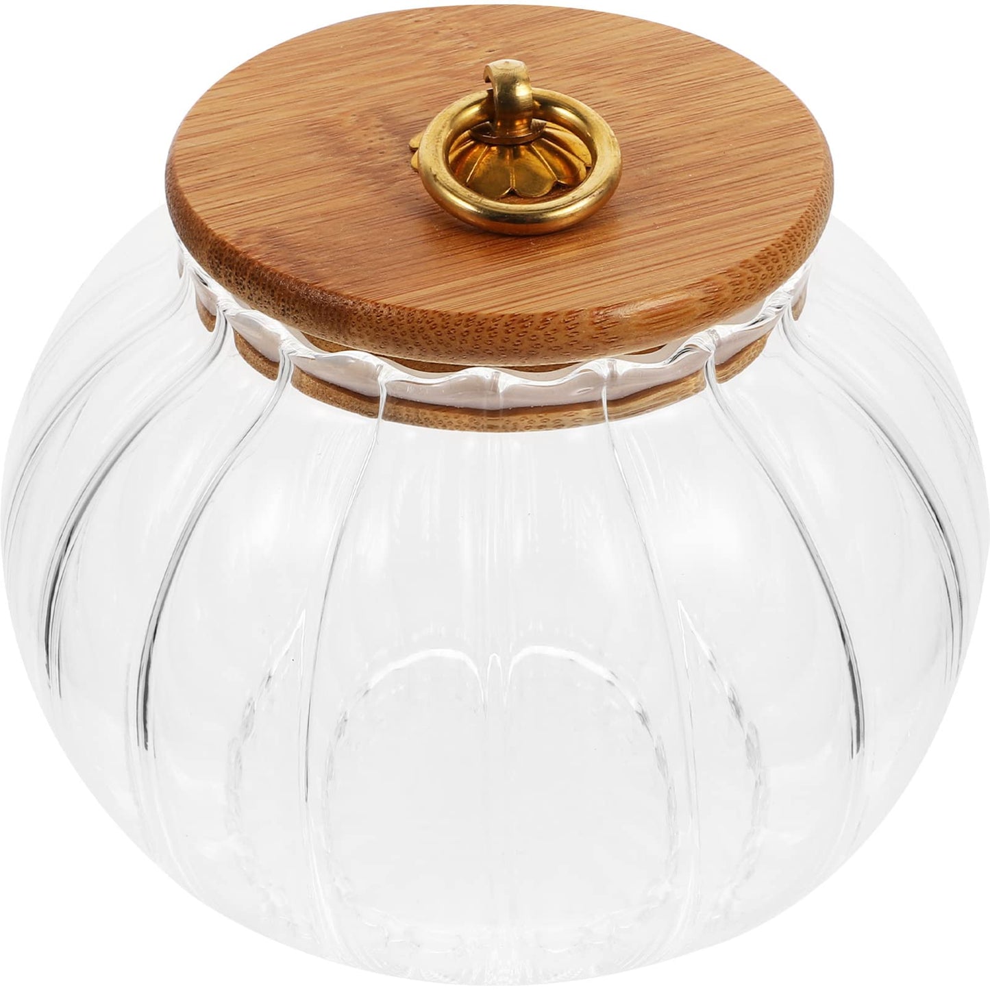 STOBAZA Xmas Glass Candy Jar with Lid 28Oz Pumpkin Shaped Food Storage Canister with Wood Lid, Glass Pumpkin Jar, Decorative Kitchen Storage for Christmas, Halloween