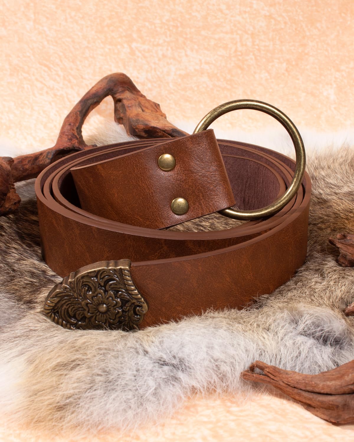 KOTORA Retro Leather Belt Long Medieval Waist Belts Renaissance Accessory Pirate Viking Belt for Men Women Casual Cosplay Costume (1-Brown)
