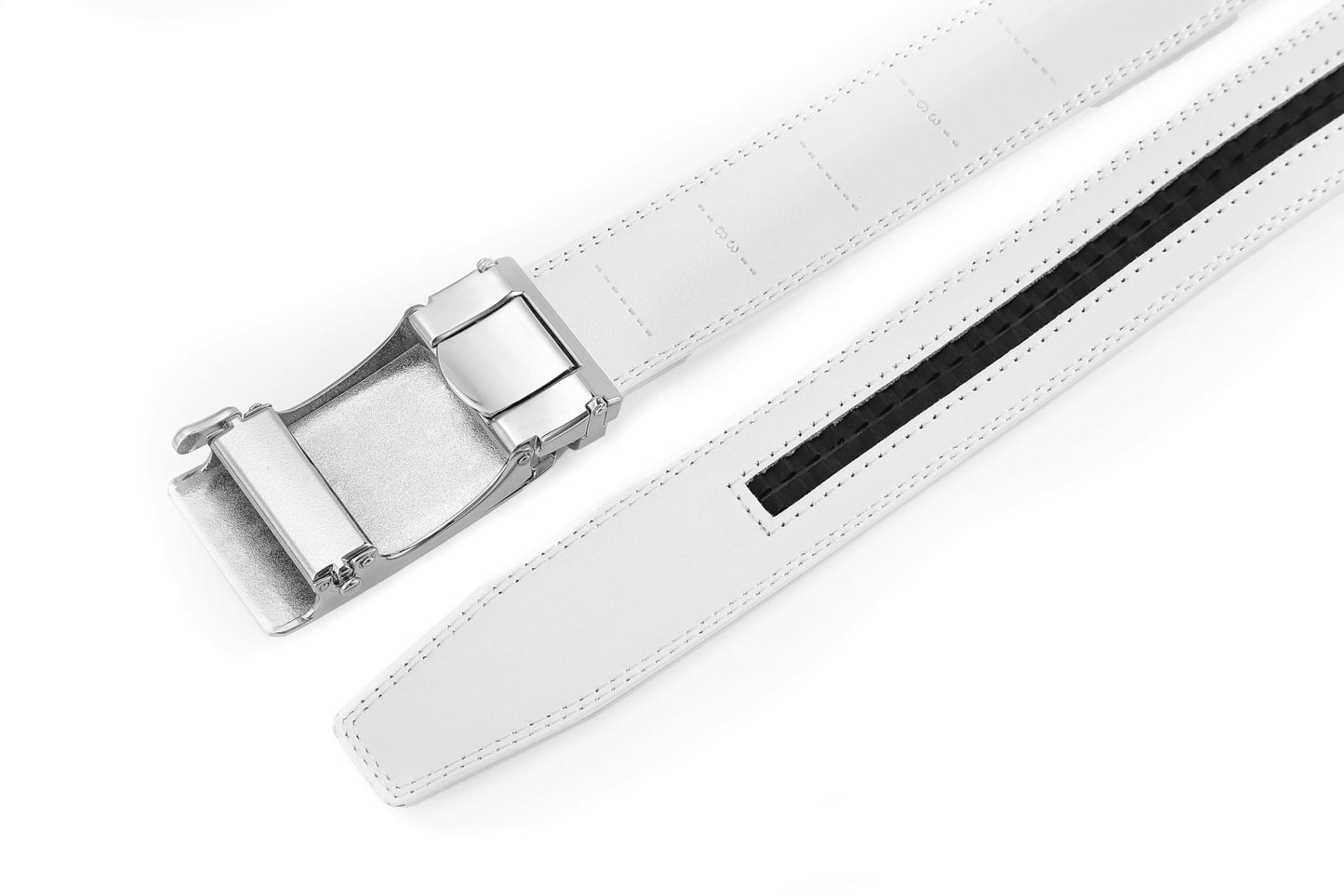 KUULIMEE White Belt Men, Ratchet Dress Casual Belt with Adjustable Automatic Buckle Trim to Fit-WHITE-51-110
