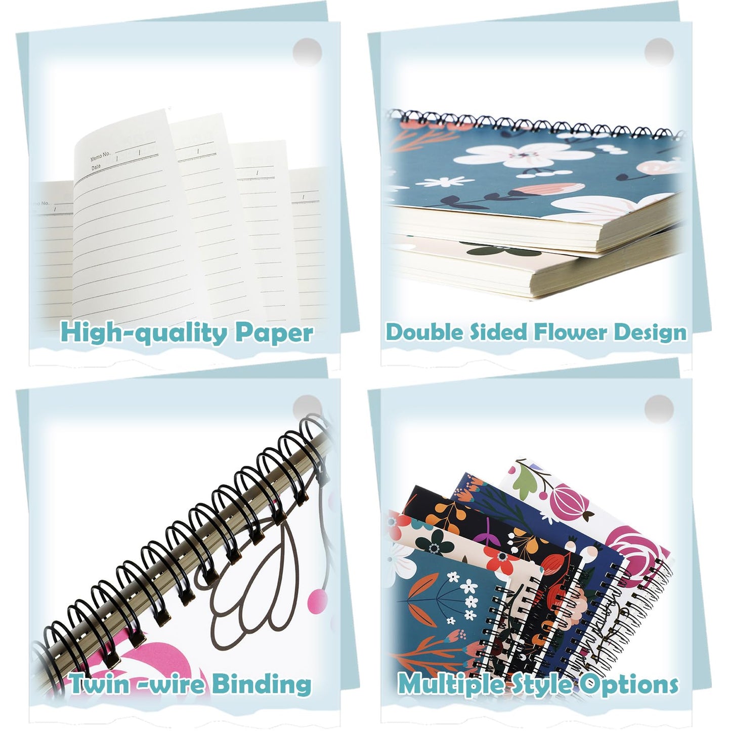 Kosiz 20 Pcs Cute Floral Spiral Notebooks A5 Lined Aesthetic Journal for Women 8.3 x 5.9 in Flower 8mm College Ruled Twin-wire Binding Hardcover Notebook Christmas Gifts Office Supplies 160 Pages