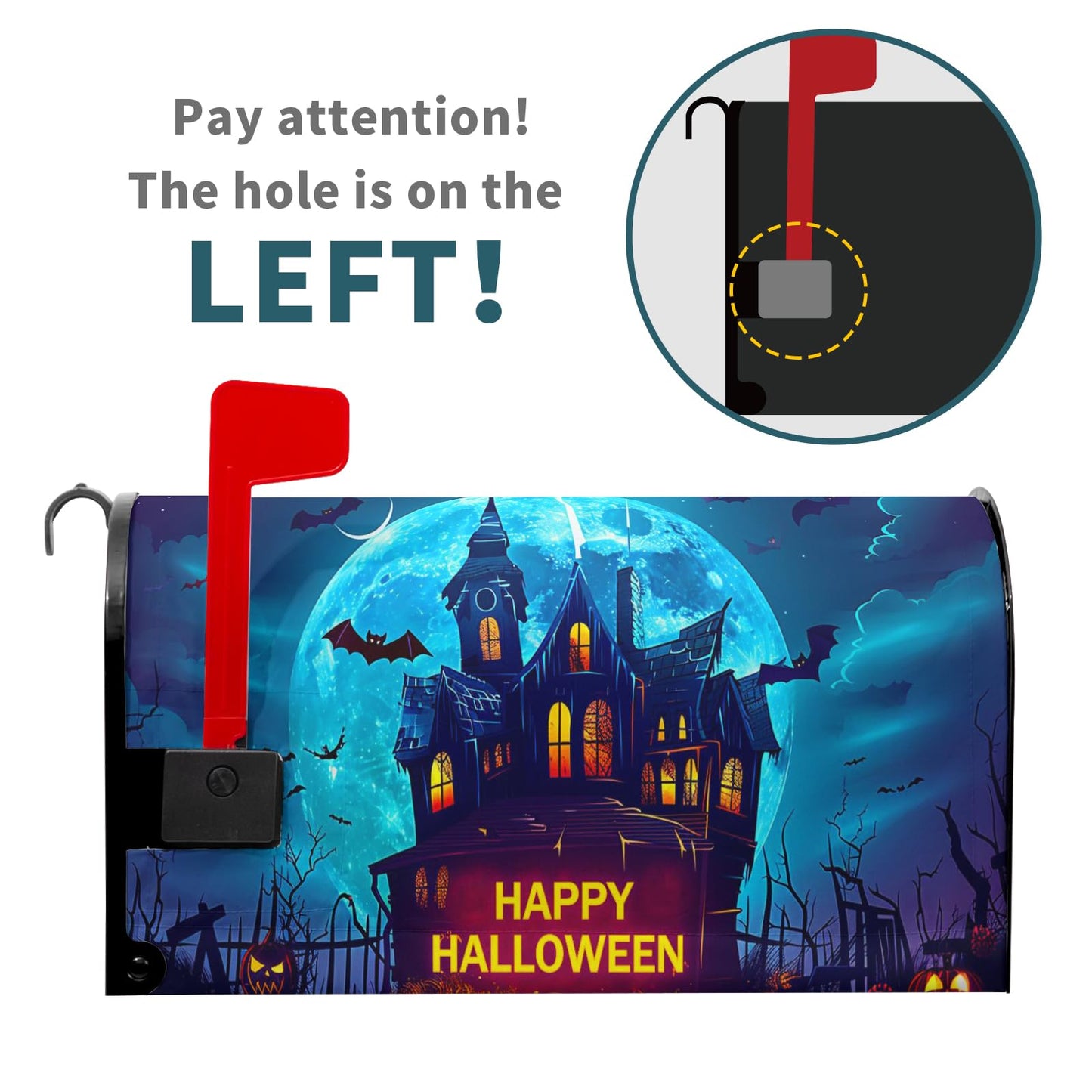 Happy Halloween Mailbox Covers Magnetic Scary Night Haunted House Waterproof Mail Box Wraps Large Size 25.5x21 Inch Full Moon Bats Decorative Blue Letter Box Cover for Home Garden Yard Outside