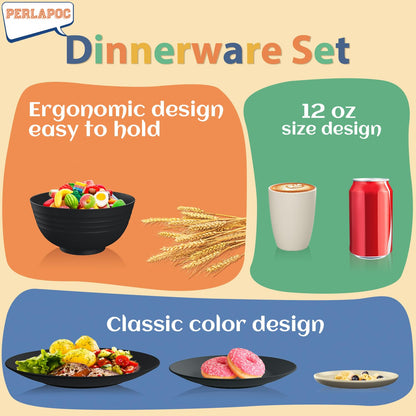 Wheat Straw Dinnerware Set 40-Piece Service for 8 Unbreakable Dishes Set Plates and Bowls Sets Drinking Glasses Microwave Safe Dish Set Lightweight Dinnerware Set for Home & Kitchen - Yellow
