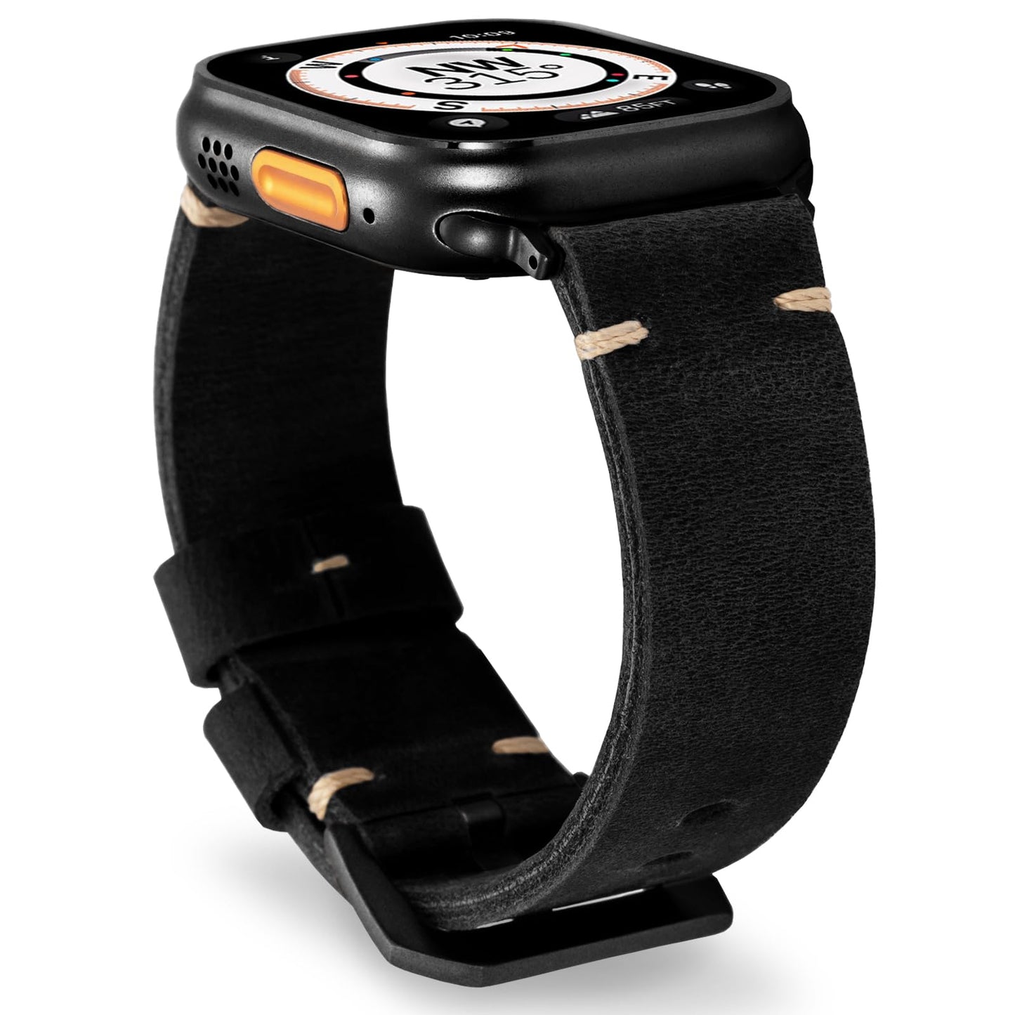 Handmade Double Sided Leather Bands Compatible with Apple Watch Ultra 2/Ultra Band 49mm 46mm 45mm 44mm 42mm ，Men Retro Design Grain Genuine Leather Band For iWatch Series SE 10 9 8 7 6 5 4 3 2 1