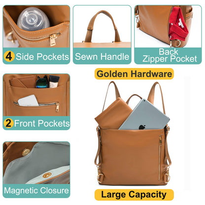 Diaper bag, Leather Diaper Bag Backpack by MF Store, Diaper Backpack with Laptop Sleeve,Changing Pad,Wipes Pouch,Stroller Straps and Insulated Pockets