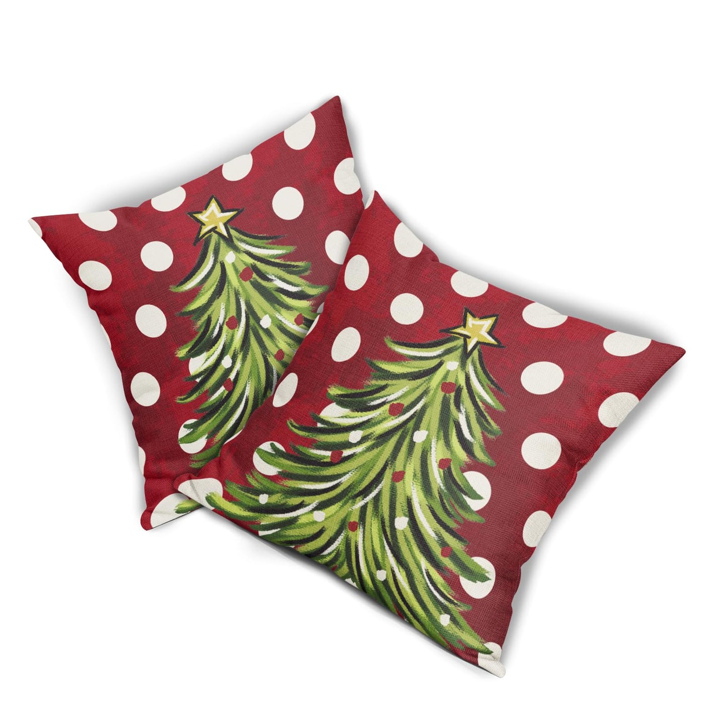 Sivirary Dark Red Christmas Pillow Covers 18x18 Inch Set of 2 Xmas Tree Polka Dots Holiday Decorative Winter Throw Pillowcases Outdoor Seasonal Farmhouse Cushion Cases Decor for Sofa Couch Bed