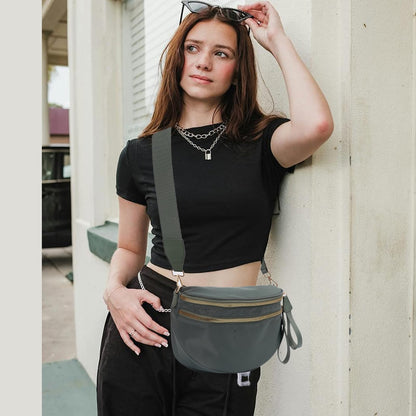Nylon Crossbody Bags Bum Bag for Women Large Sling Bag Purse with Adjustable Strap（Black）