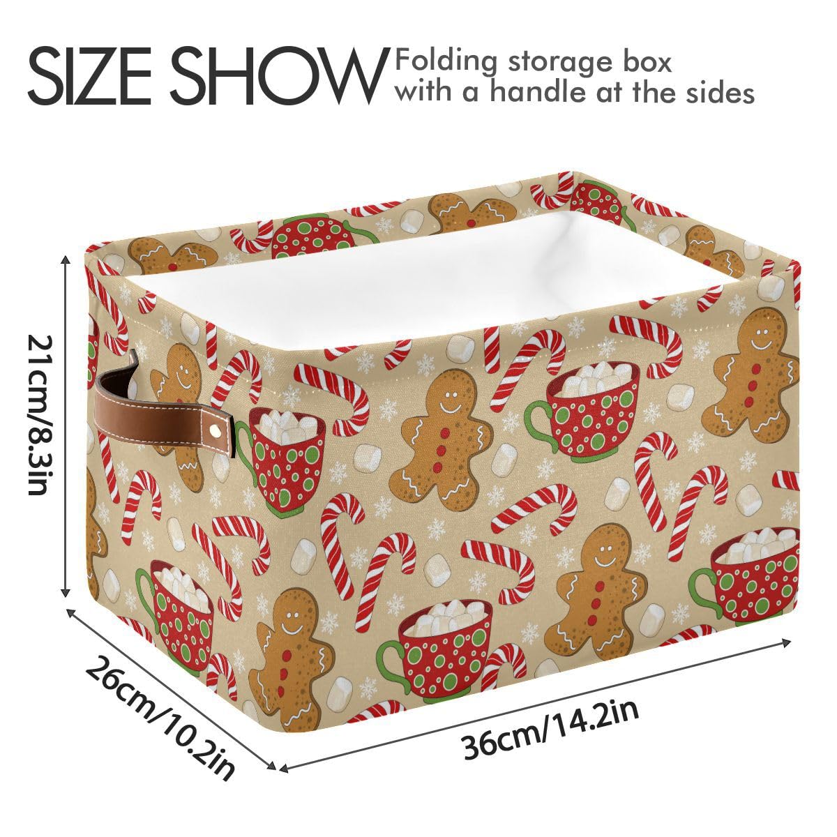 Christmas Gingerbread Man Storage Basket Fabric Kitchen Baskets Xmas Candy Cane Winter Snowflake Open Home Storage Bins Boxes Foldable Organizer Bag for Gift Book Shelf Closet Baskets 16×12×8 Inches