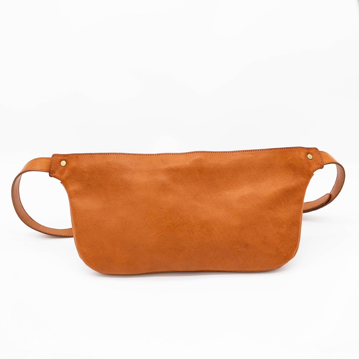 Leather Crossbody Handbag with Gold Accent Premium Leather Belt Bag - Stylish Hands-Free Fanny Pack for Everyday Adventures (Brown)