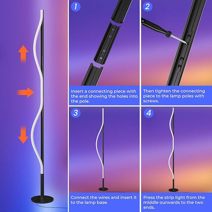 LED Corner Floor Lamp, Minimalist Dimmable Light with Remote, 2700-6500k Color Temperature Stepless Adjustable, 58 Inches Tall Standing Lamp for Living Room, Bedroom, Home Office, Black
