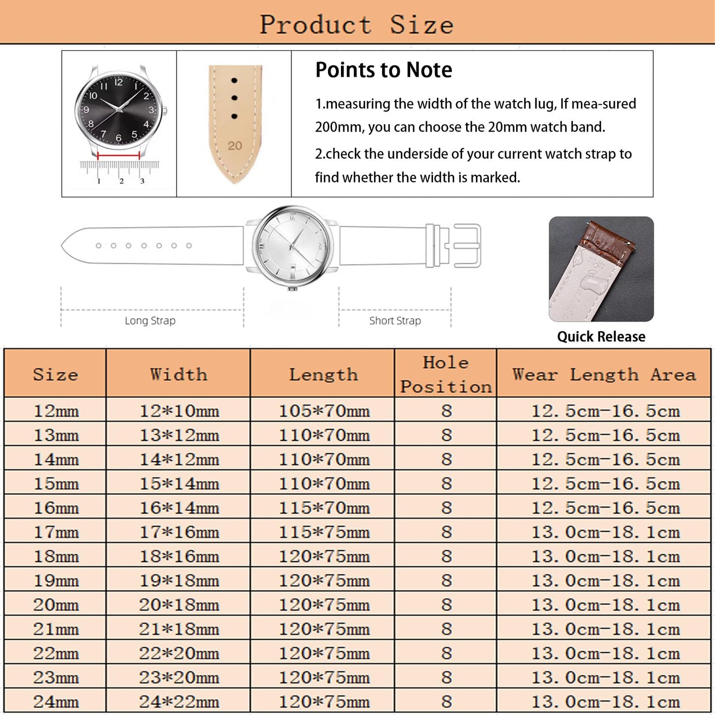 Nizonlaie Watch Bands Quick Release Genuine Leather Strap Alligator Grain Calfskin Watch Business Casual Universal Straps Wides 12mm 14mm 15mm 16mm 17mm 18mm 19mm 20mm 21mm 22mm 24mm for Men Women