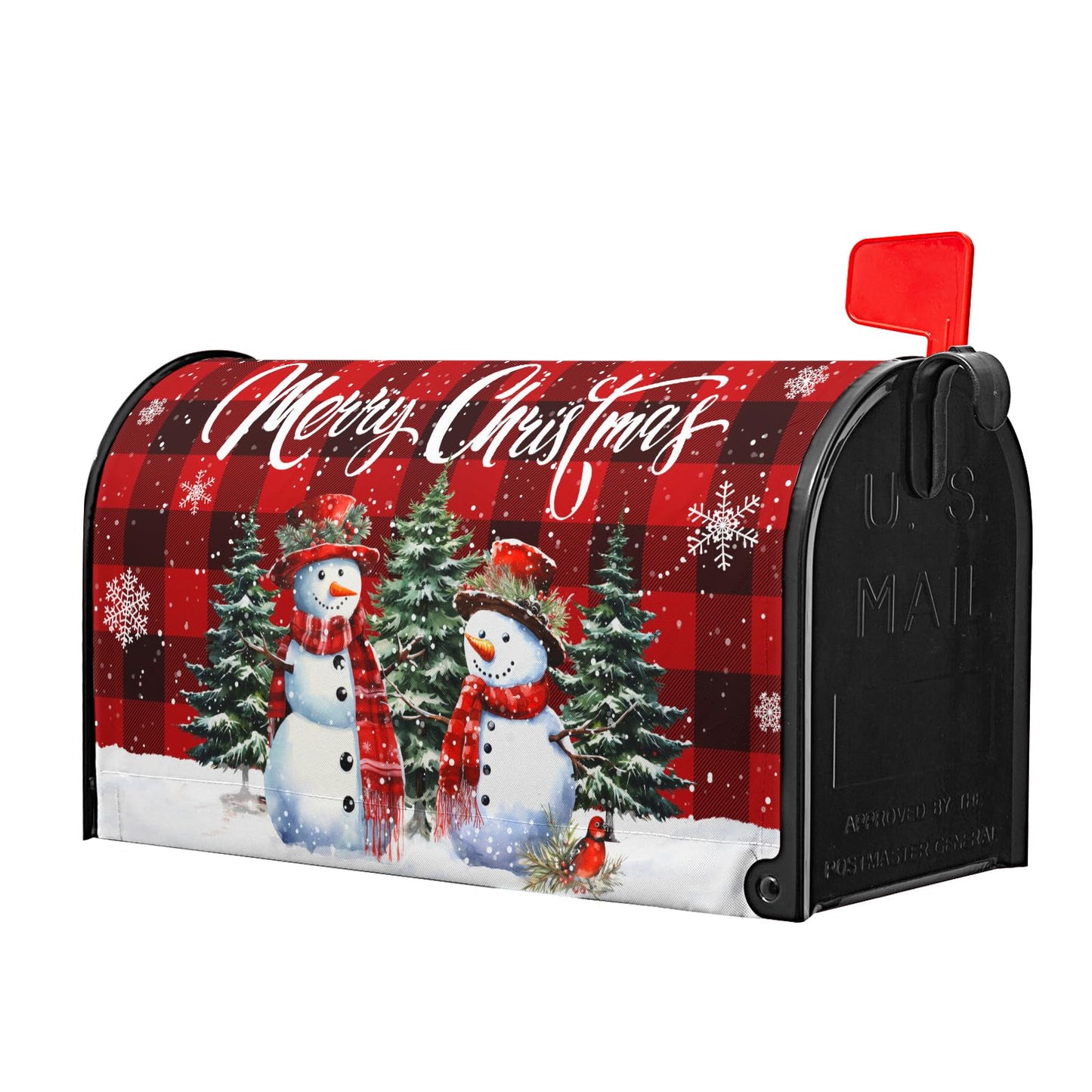 Kawani Merry Christmas Mailbox Covers Magnetic Winter Xmas Red Buffalo Plaid Snowman Mailbox Cover Standard Size 18 X 21 Holiday Mailbox Wrap Post Letter Box Cover Decorative for Home Outdoor Garden