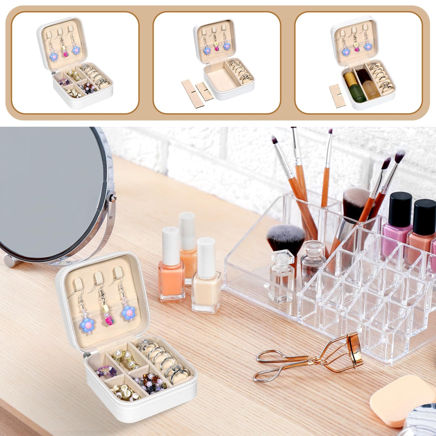 12 Pack Small Travel Jewelry Box Bulk Bridesmaid Proposal Gift Boxes Portable Mini Travel Jewelry Case PU Leather Earring Storage Box with Dividers for Women Girls Rings Necklace Earring Organizer