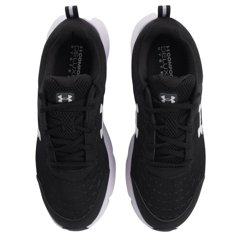 Under Armour Men's Charged Assert 10 Running Shoe, (001) Black/Black/White, 15 XX-Wide