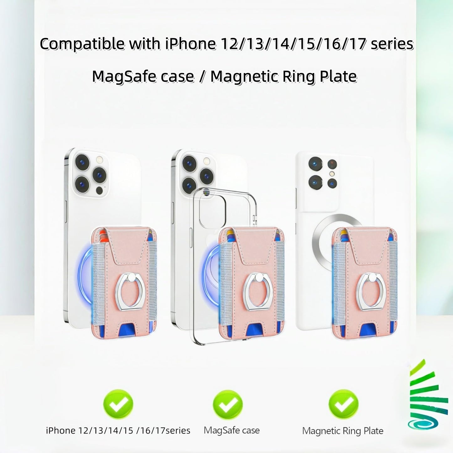 UPEWEFI for Magsafe Wallet, Slim Magnetic Card Wallet with Grip, 7 Cards Holder RFID Blocking, Ring Stand Stick on Wallet with Privacy Flap(Pink)