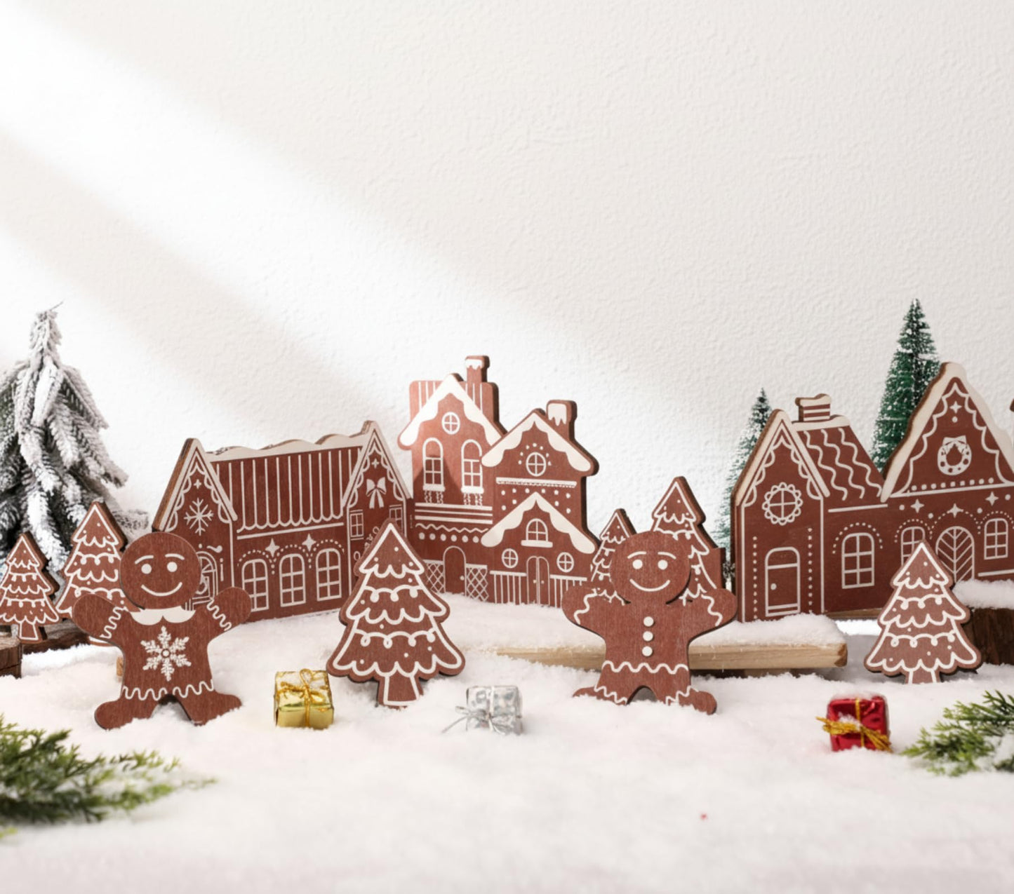 Colingmill 32 Inch Christmas Tabletop Decoration Wooden Christmas Gingerbread Man Themed Xmas Tree and House Signs Farmhouse Centerpiece Decor for Home Kitchen Table Shelf Decor