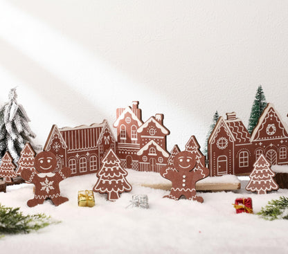 Colingmill 32 Inch Christmas Tabletop Decoration Wooden Christmas Gingerbread Man Themed Xmas Tree and House Signs Farmhouse Centerpiece Decor for Home Kitchen Table Shelf Decor