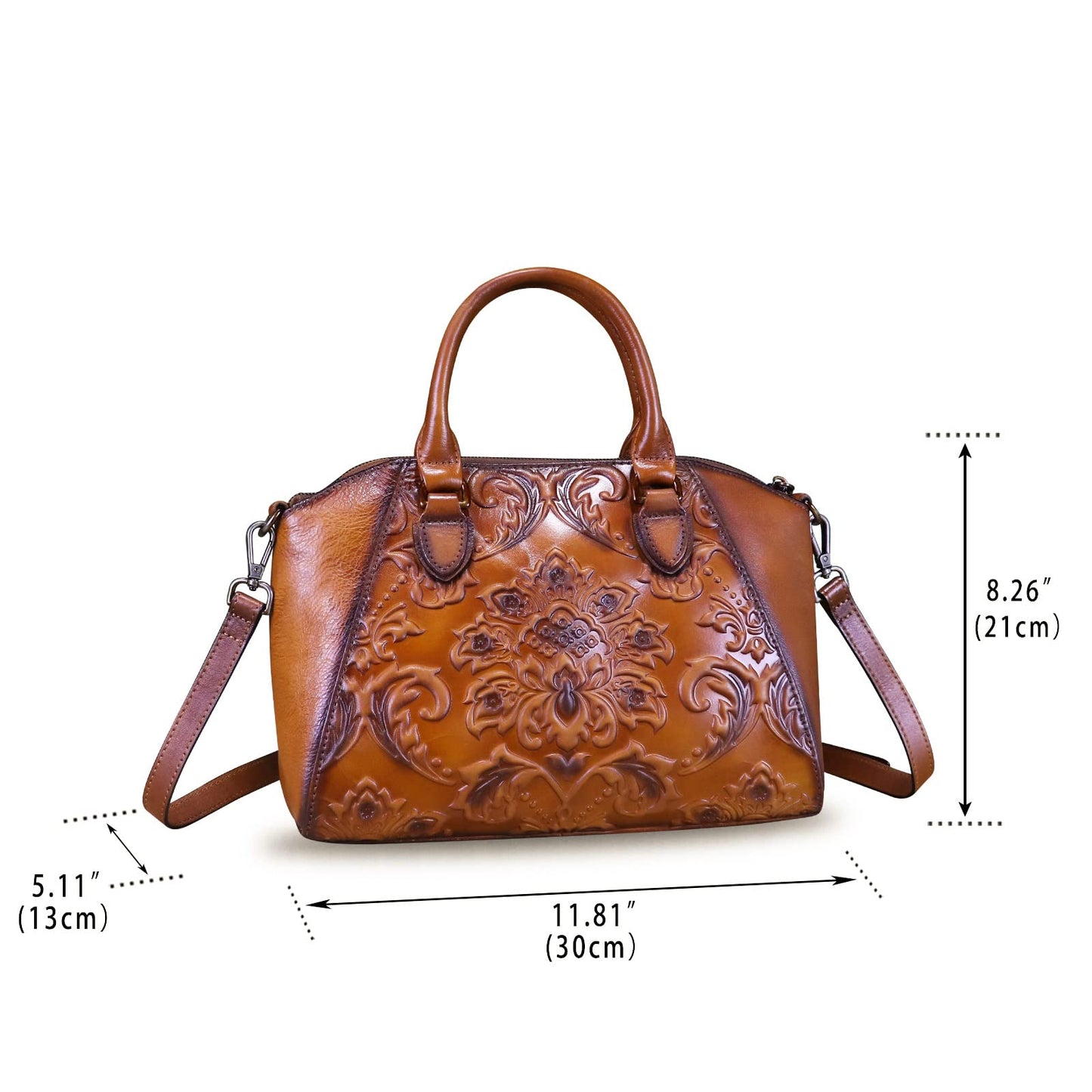Genuine Leather Satchel for Women Top Handle Bags Handmade Purse Vintage Embossed Leather Crossbody Handbags Hobo Bag (Brown)