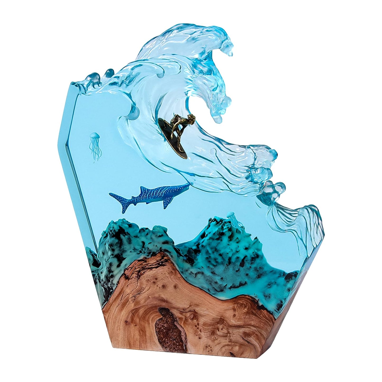 dcvbny Resin LED Ocean Surfing Night Lights,Handmade Wooden Epoxy Resin Bedside Table Lamp,3D Art Ornaments Office Bedroom Room Party Decor for Surfer Men Women Boys Girls (10-inch Surfing)