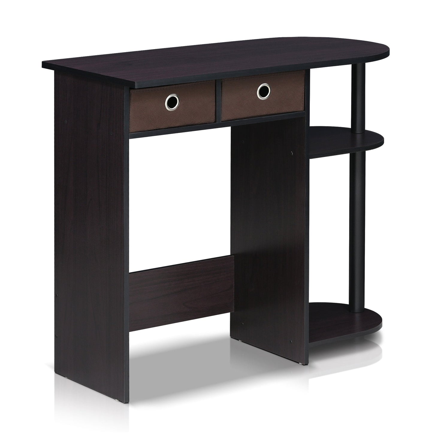 Furinno GO GREEN Desk, 31.5" Wide Gaming Desk with 2 Side Shelves and Storage Bins, Computer Desk, Office Desk for Home Office, Study Room, Dorm, Bedroom, Dark Walnut