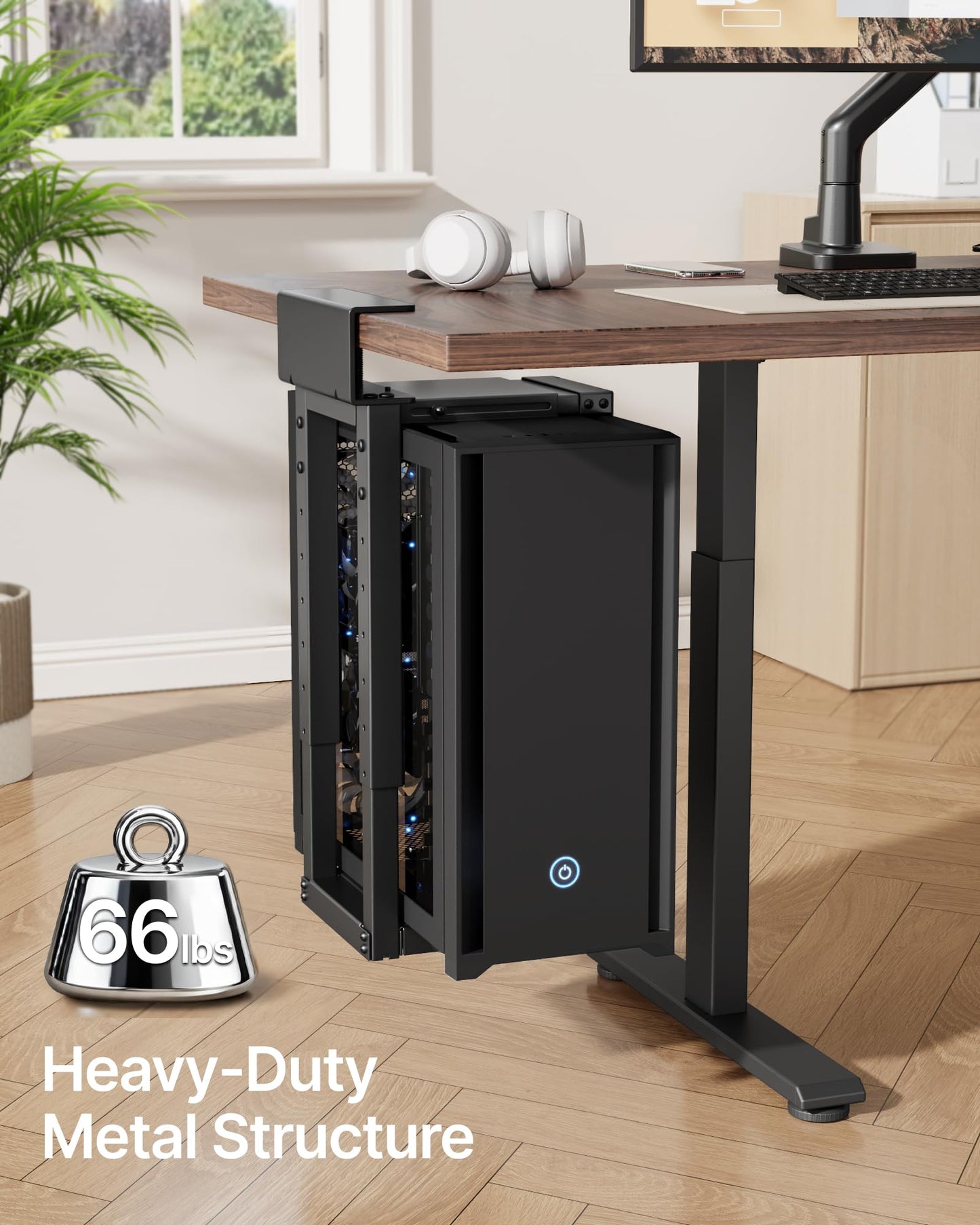 monTEK 66 LBS Heavy-Duty Under Desk PC Mount, Adjustable No-Drill PC Mount with Protective Pads,16.1"-25.6" H, Ideal for Office Home Classroom, Black