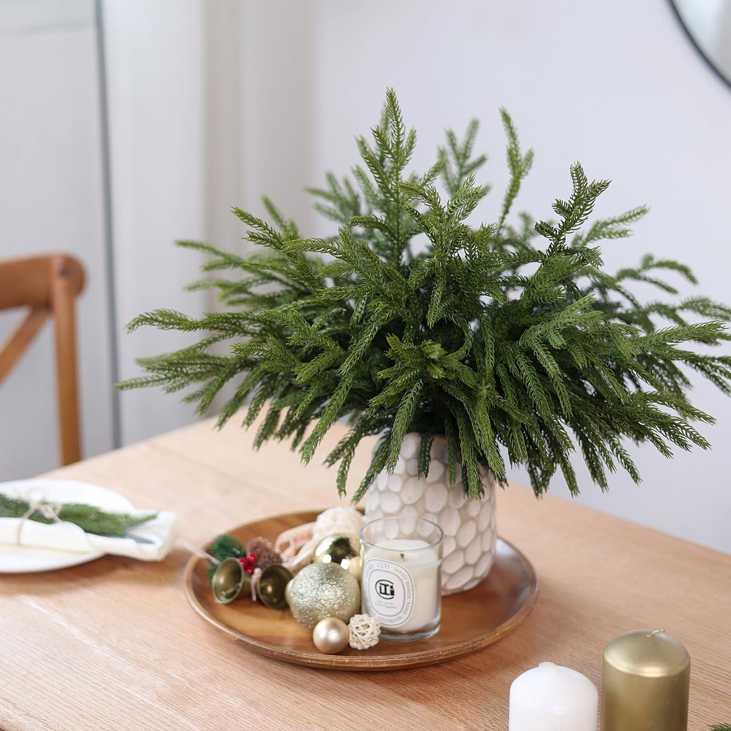 YXZZWL 16 Pcs Christmas Norfolk Pine Branches, 18 Inch Soft Textured Artificial Norfolk Pine Branch Faux Cedar Pine Stem Fake Greenery Picks for Vase DIY Garland Wreath Home Decoration