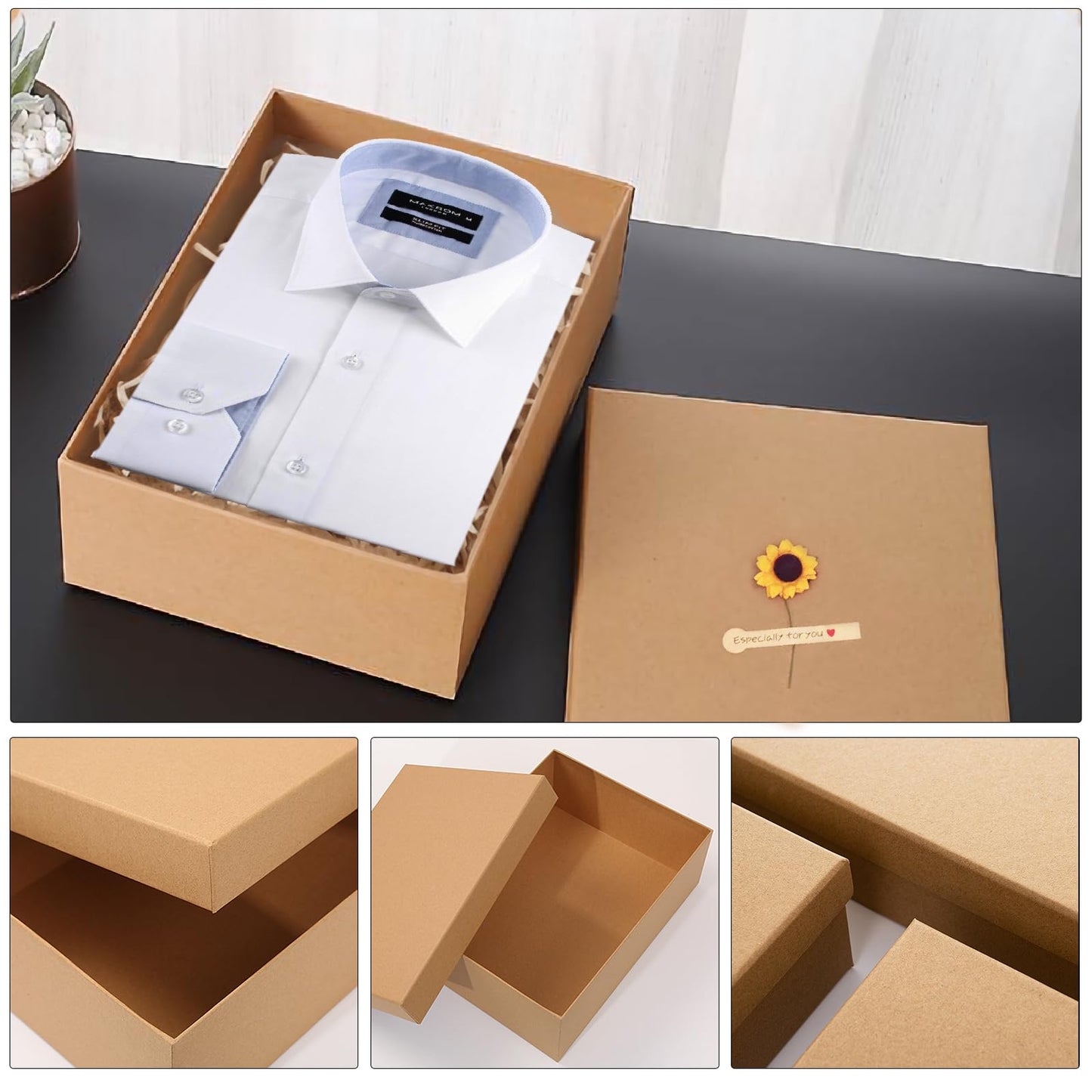 Giftilious Gift Boxes with Lids for Presents, Set of 6 Empty Gift Boxes, Natural and Rustic Kraft Gift Wrap Boxes, Versatile Gift Box for Christmas,Birthday, Anniversaries, Weddings and Any Occasion