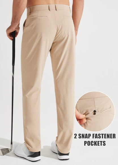 Libin Men's All Day Comfy Golf Pants Work Dress Pants 34" Quick Dry Lightweight Business Casual Trousers for Men with Pockets, Khaki, 35W x 34L