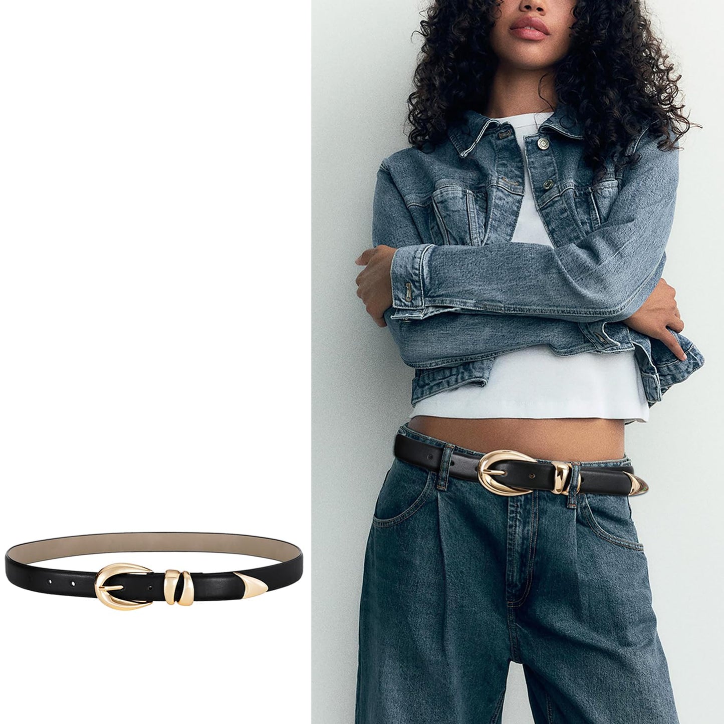 IDUNNVERVE Belts for Women with Gold Buckle – Adjustable Black leather Belt for Jeans, Dress, Pants