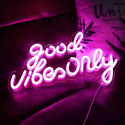 JFLLamp Good Vibes Only Neon Signs for Wall Decor Neon Lights Led Signs Suitable for Living Beer Bar Game Room Hotel Birthday Party Restaurant Christmas Unique Gift for Lover, 16.5 * 10 Inch(Blue)