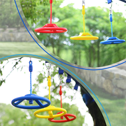 Craft Ninja Warrior Obstacle Course Accessories Kids Outdoor Play - 7pc Rings, 2pc Swing Trapeze Wheels & 2pc Monkey Bars