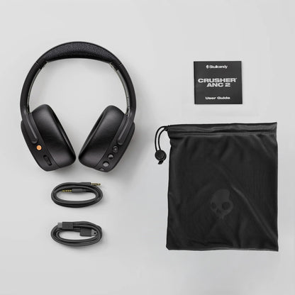 Skullcandy Crusher ANC 2 Wireless Over-Ear Bluetooth Headphones with Multi-Sensory Bass, Active Noise Cancelling, Up to 60 Hours Battery, Microphone for iPhone Android - True Black