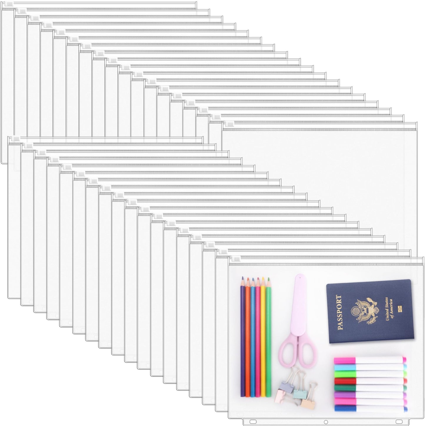 Antner 36 Pack Letter Size Binder Pockets for 3-Ring Binder Zipper Pouch Waterproof PVC Document Organizer 3-Hole Loose Leaf Folders File Sleeves Storage Bags Side Loading for Business Office Supplies